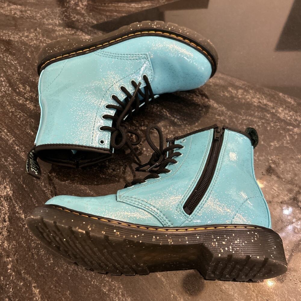 Dr. Doc Martens 1460 J Patent Turquoise Blue Girls Size 4 Combat Boots - Picture 7 of 15